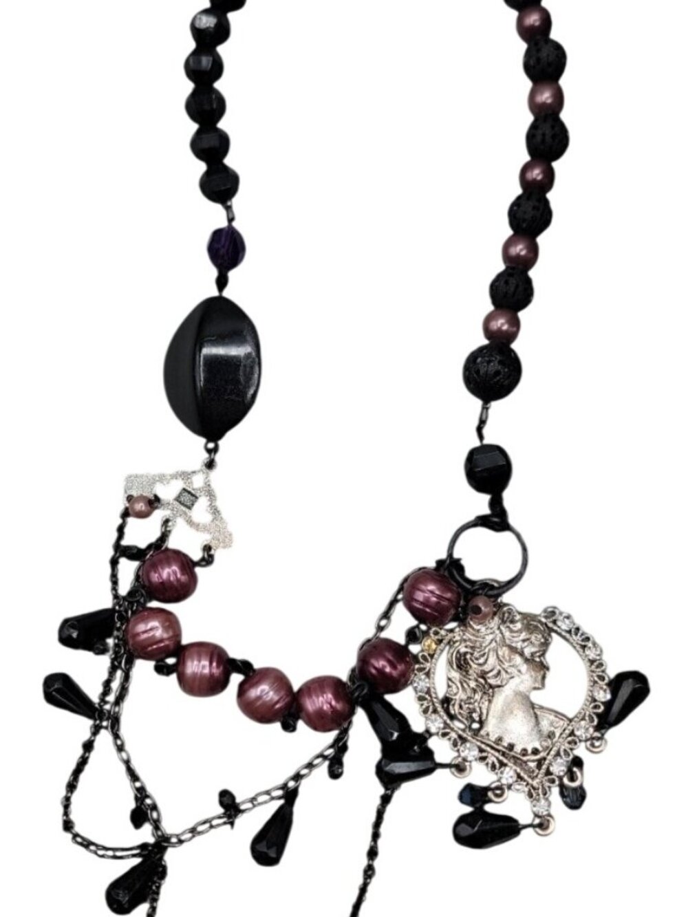 Vintage Art Deco Faux Pearl Multistrand Layered Rhinestone Beaded Chain Necklace - Picture 10 of 13